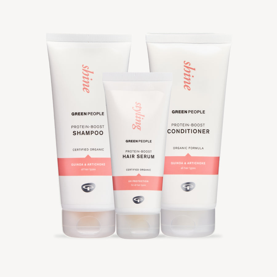 Protein-Boost Hair Routine with shampoo, conditioner and styling gel